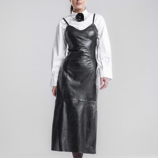 Vestido midi alfaiataria em couro croco Tóquio