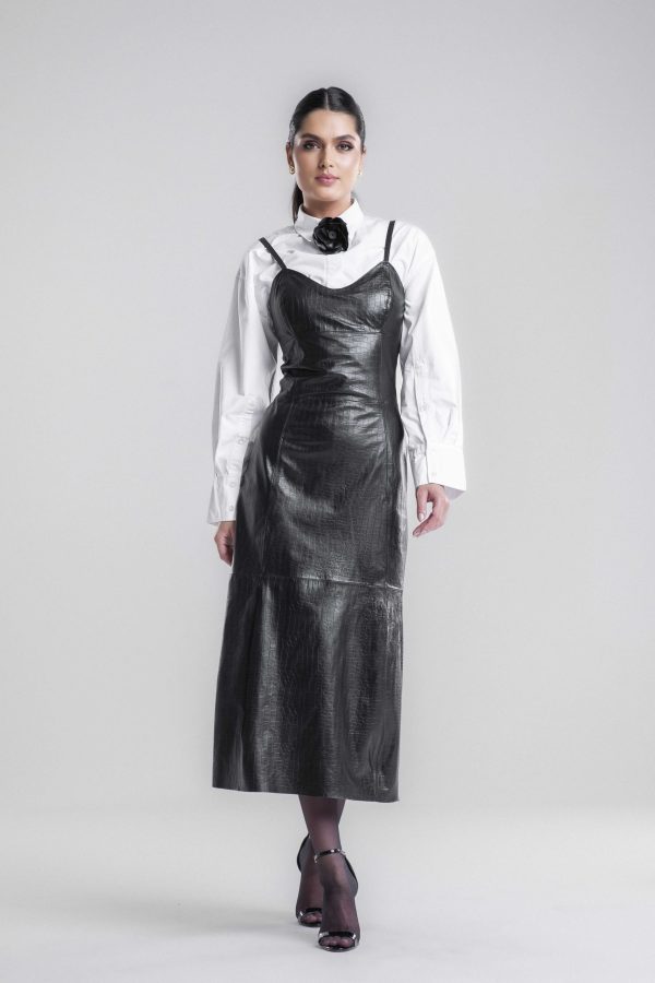 Vestido midi alfaiataria em couro croco Tóquio - Imagem 1