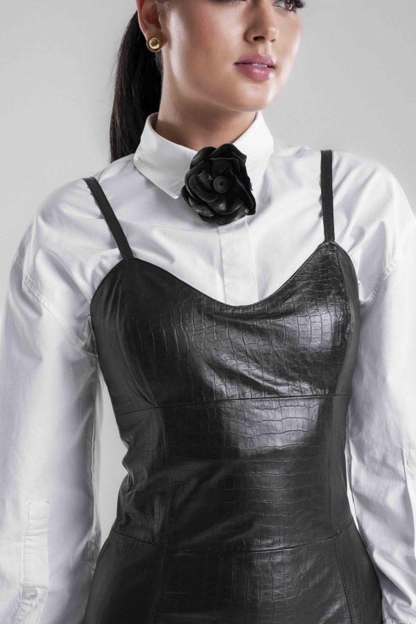 Vestido midi alfaiataria em couro croco Tóquio - Imagem 3